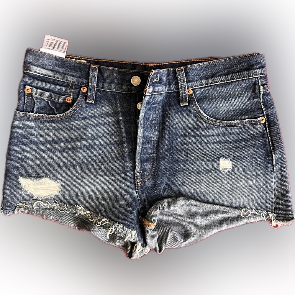 Levi's Blue Jean Shorts with Distressed Hem
